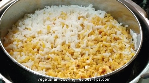 Cooked moong dal and rice